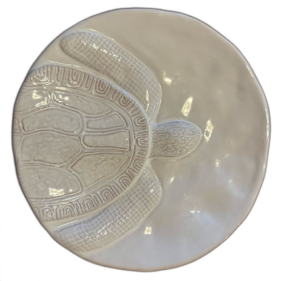 White Sea Turtle Ceramic Plate- Mudpie - Picture 1 of 3